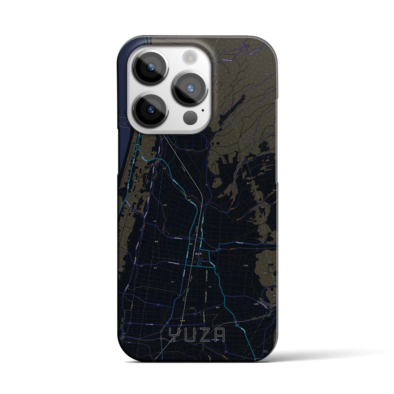 【遊佐】地図柄iPhoneケース（バックカバータイプ・ブラック）iPhone 14 Pro 用