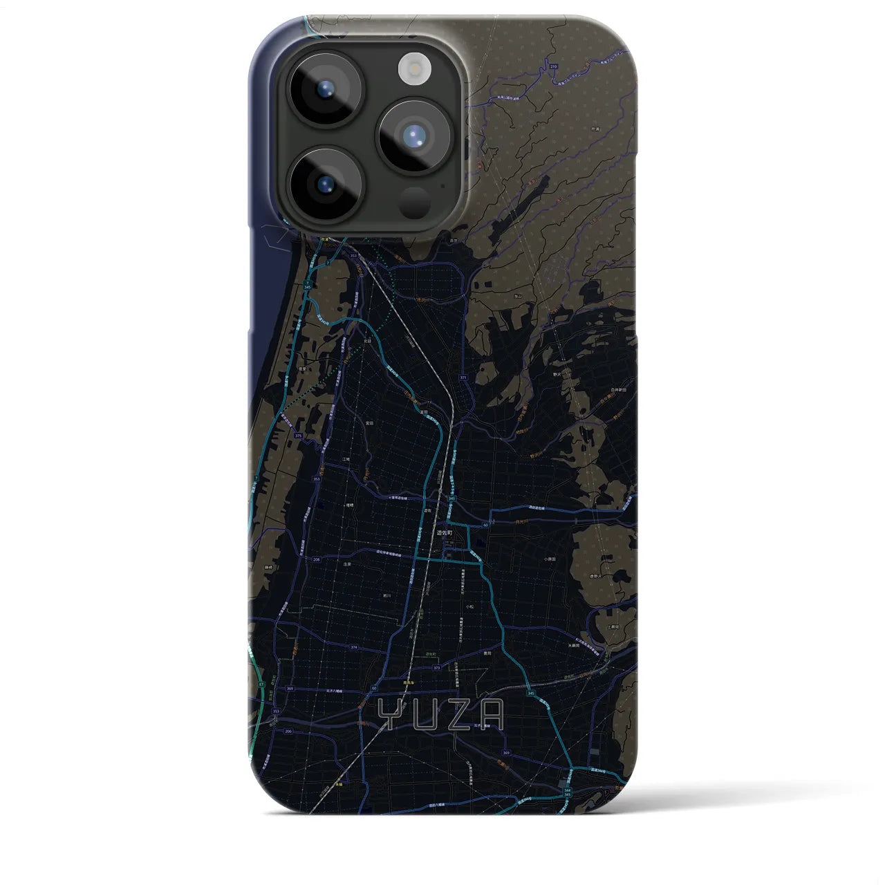 【遊佐】地図柄iPhoneケース（バックカバータイプ・ブラック）iPhone 15 Pro Max 用