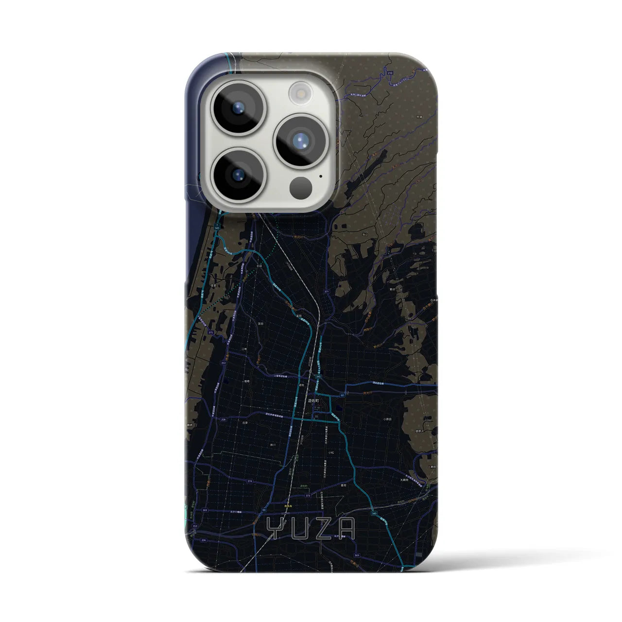 【遊佐】地図柄iPhoneケース（バックカバータイプ・ブラック）iPhone 15 Pro 用