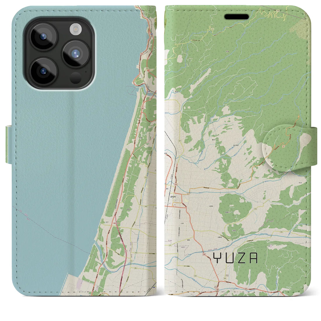 【遊佐】地図柄iPhoneケース（手帳両面タイプ・ナチュラル）iPhone 15 Pro Max 用
