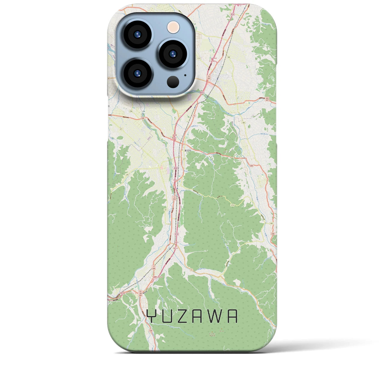 【湯沢】地図柄iPhoneケース（バックカバータイプ・ナチュラル）iPhone 13 Pro Max 用