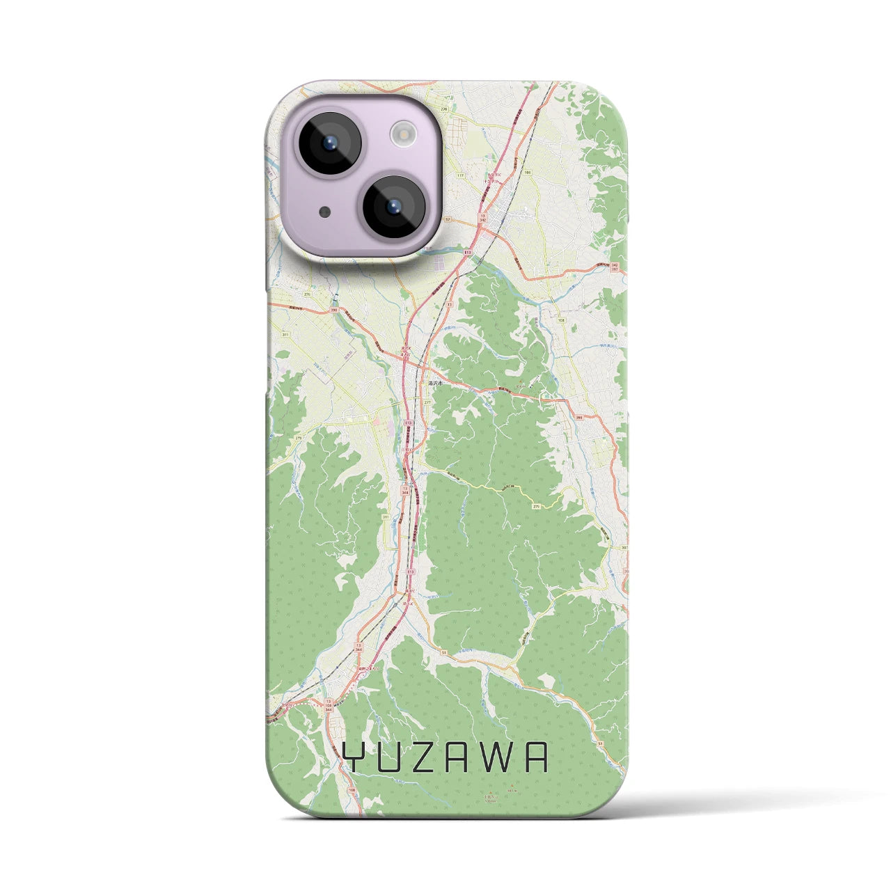 【湯沢】地図柄iPhoneケース（バックカバータイプ・ナチュラル）iPhone 14 用