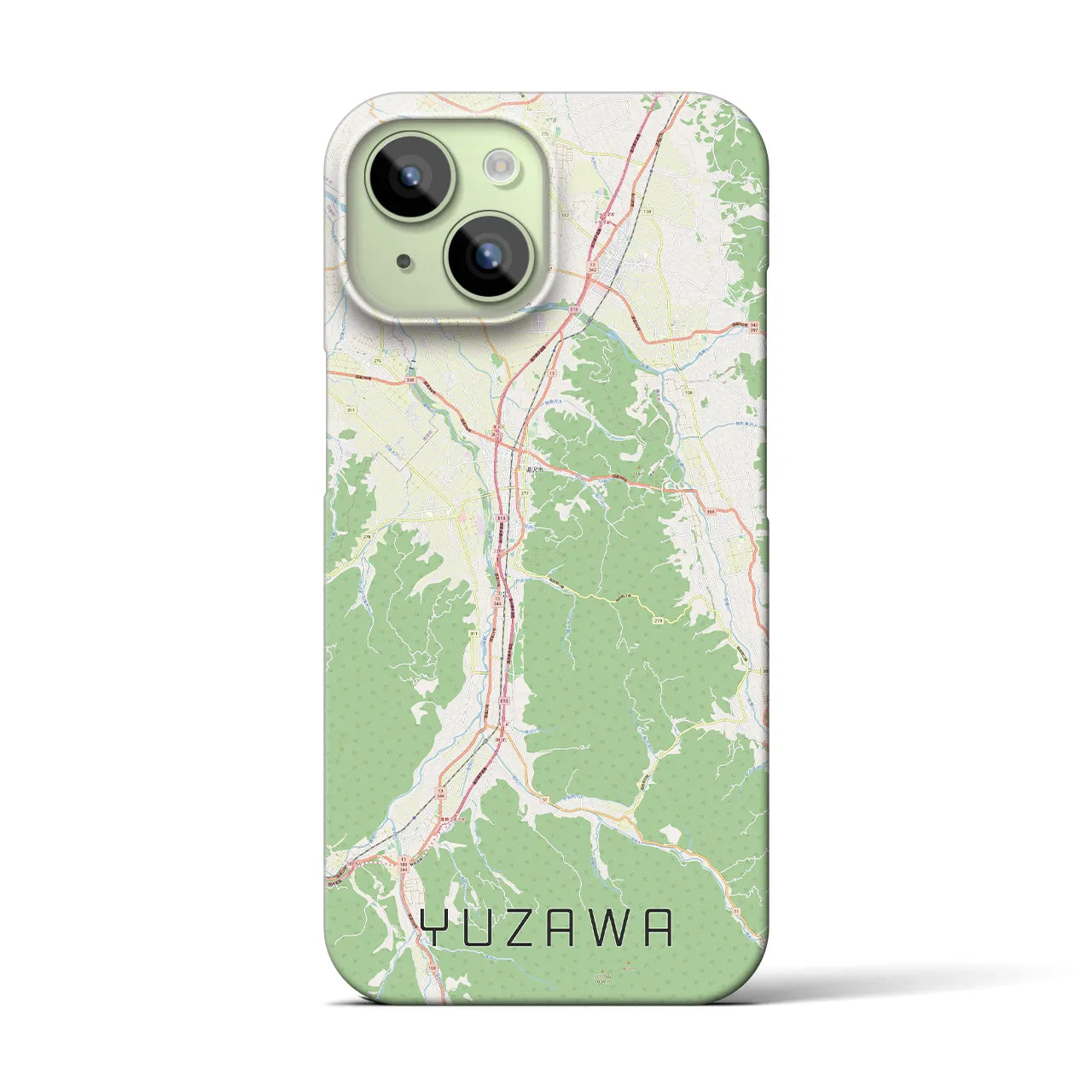 【湯沢】地図柄iPhoneケース（バックカバータイプ・ナチュラル）iPhone 15 用