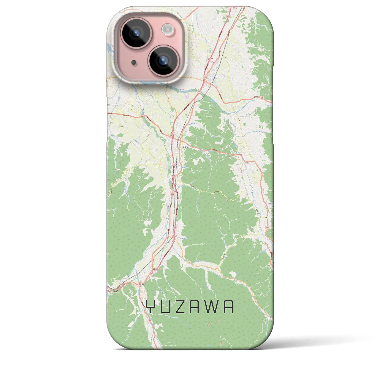 【湯沢】地図柄iPhoneケース（バックカバータイプ・ナチュラル）iPhone 15 Plus 用