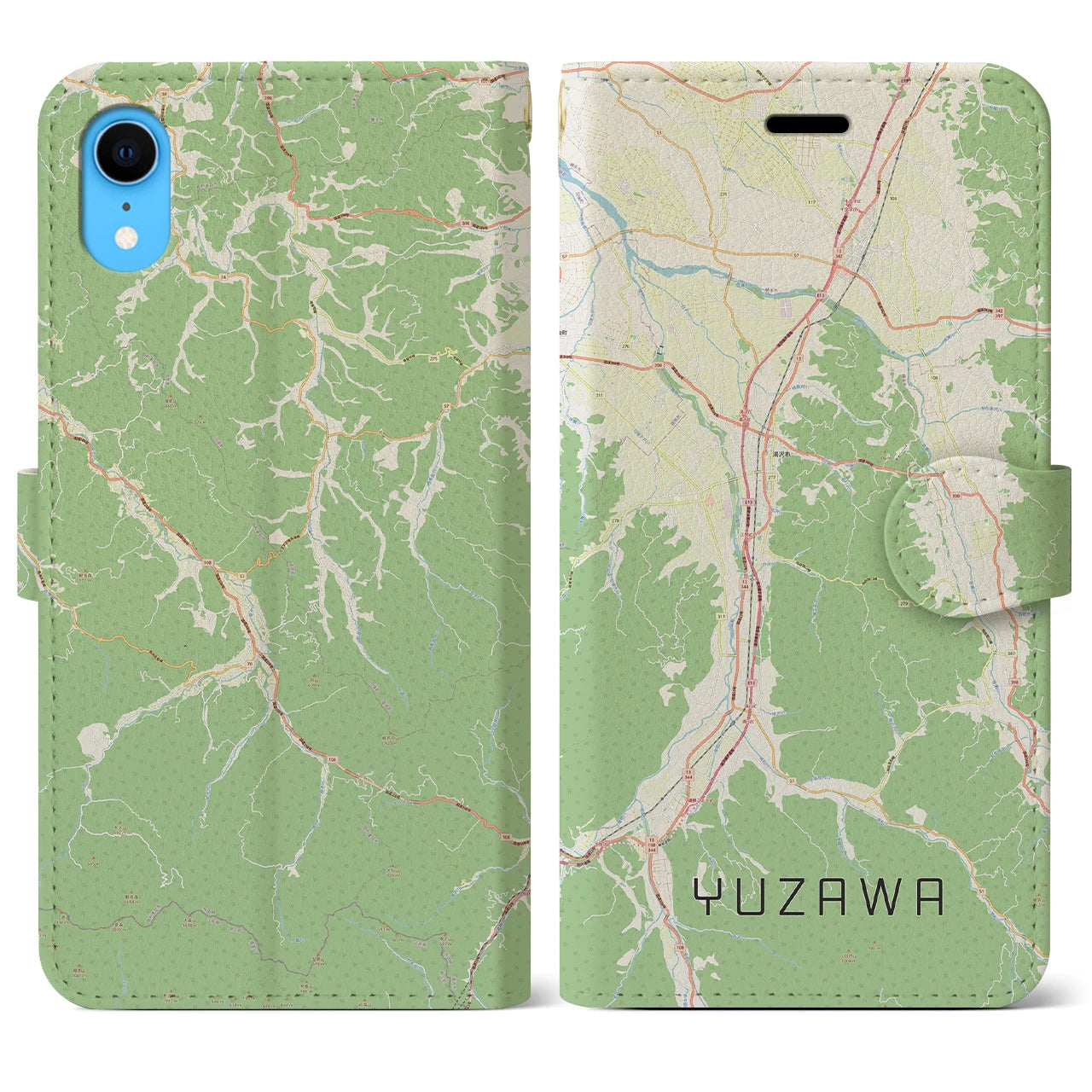 【湯沢】地図柄iPhoneケース（手帳両面タイプ・ナチュラル）iPhone XR 用