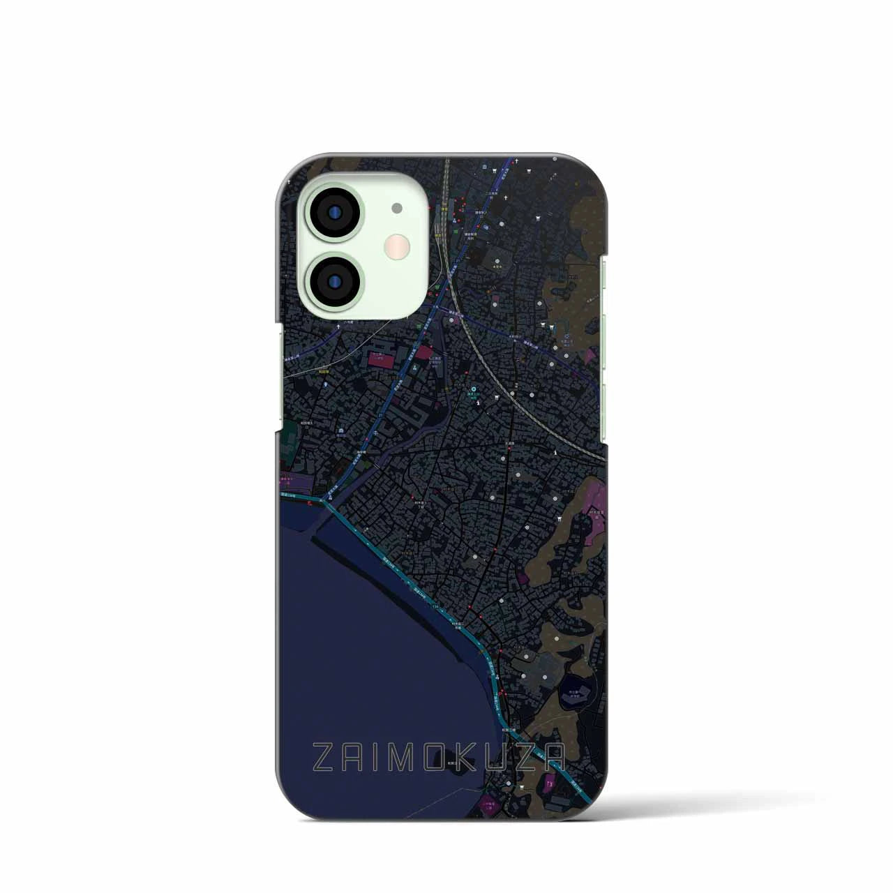 【材木座】地図柄iPhoneケース（バックカバータイプ・ブラック）iPhone 12 mini 用