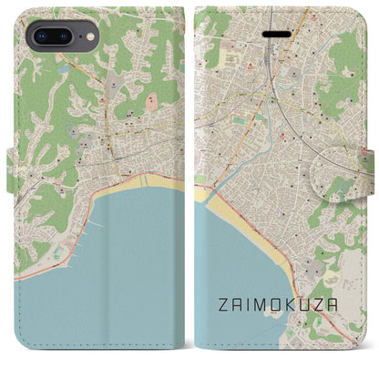 【材木座（神奈川県）】地図柄iPhoneケース（手帳タイプ）ナチュラル・iPhone 8Plus /7Plus / 6sPlus / 6Plus 用