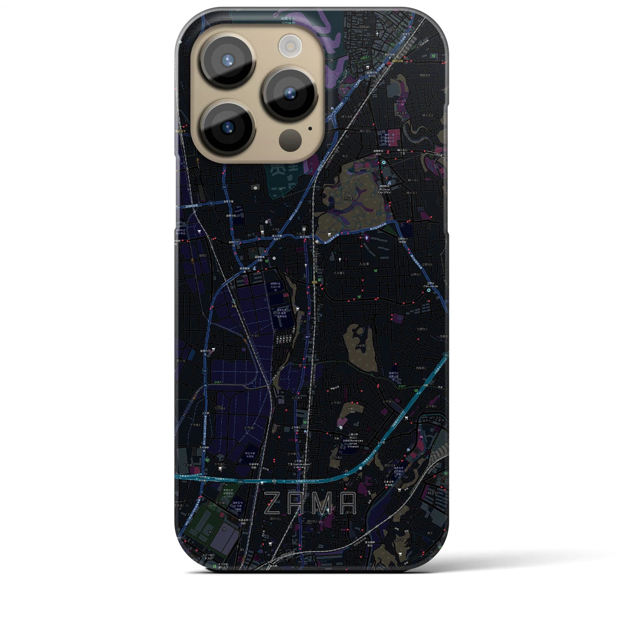 【座間】地図柄iPhoneケース（バックカバータイプ・ブラック）iPhone 14 Pro Max 用