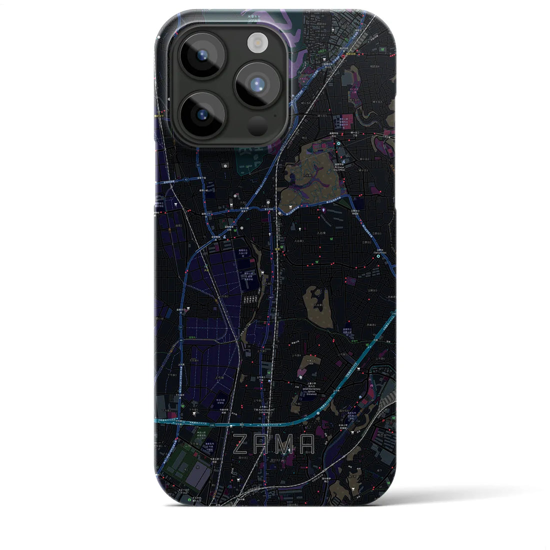 【座間】地図柄iPhoneケース（バックカバータイプ・ブラック）iPhone 15 Pro Max 用