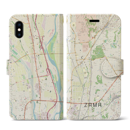 【座間（神奈川県）】地図柄iPhoneケース（手帳タイプ）ナチュラル・iPhone XS / X 用