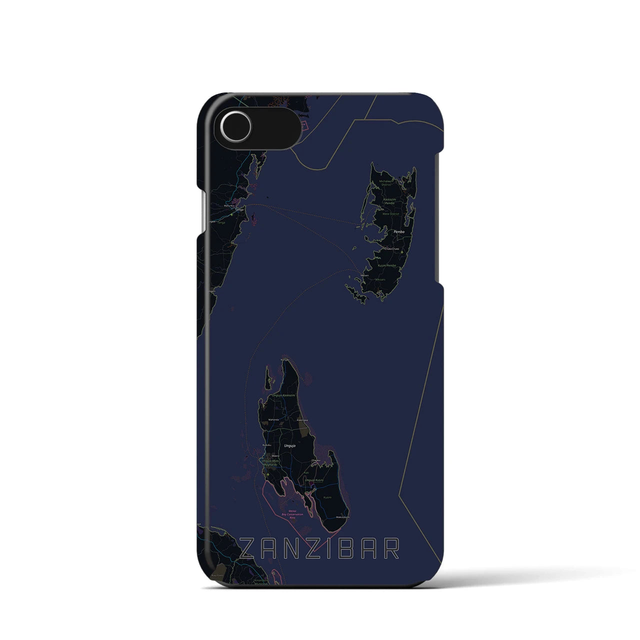 【ザンジバル】地図柄iPhoneケース（バックカバータイプ・ブラック）iPhone SE（第3 / 第2世代） / 8 / 7 / 6s / 6 用