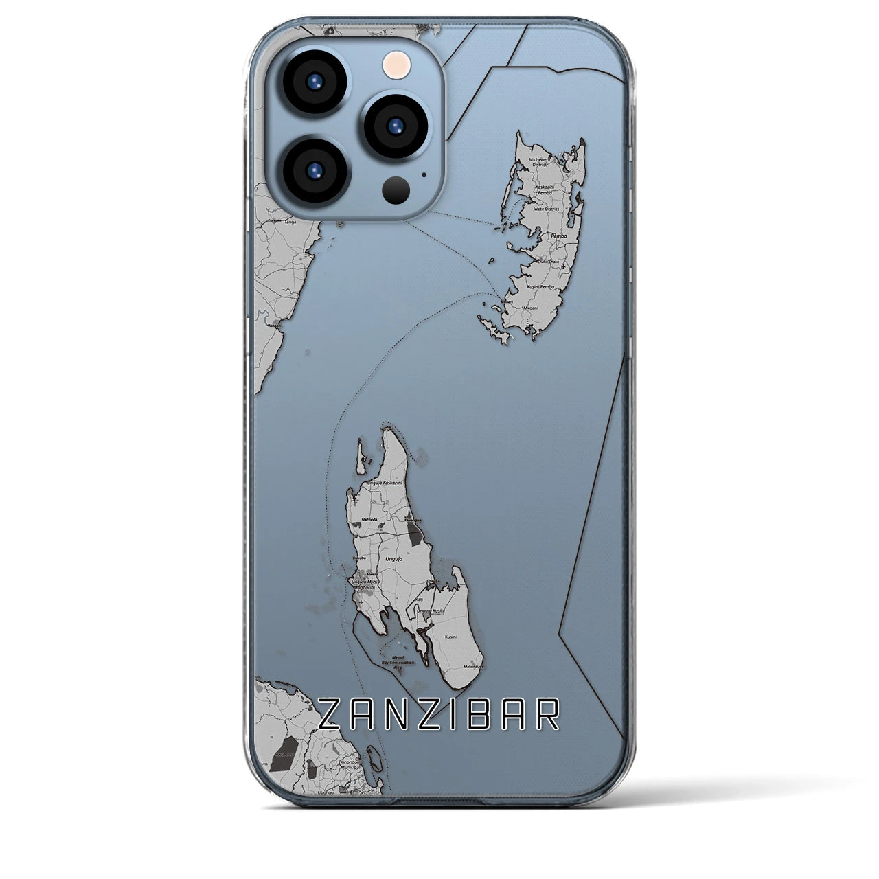 【ザンジバル】地図柄iPhoneケース（クリアタイプ・モノトーン）iPhone 13 Pro Max 用