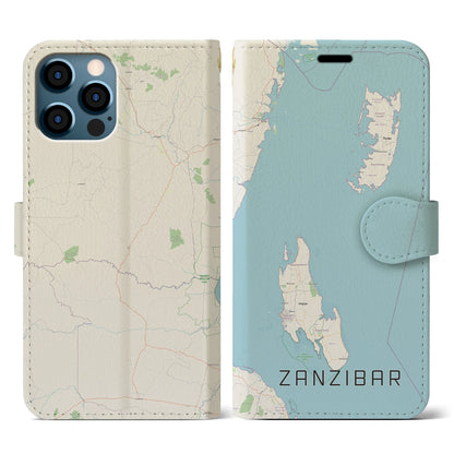 【ザンジバル（タンザニア）】地図柄iPhoneケース（手帳タイプ）ナチュラル・iPhone 12 / 12 Pro 用
