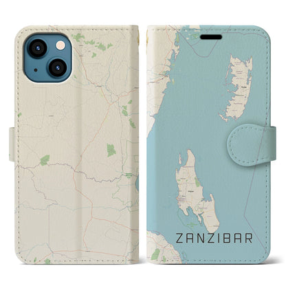 【ザンジバル（タンザニア）】地図柄iPhoneケース（手帳タイプ）ナチュラル・iPhone 13 用