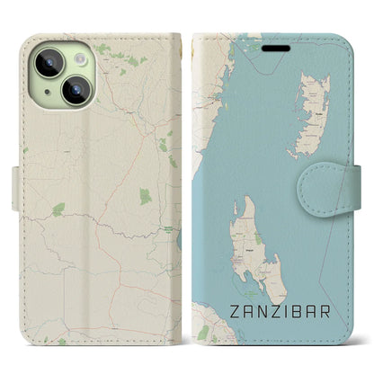 【ザンジバル（タンザニア）】地図柄iPhoneケース（手帳タイプ）ナチュラル・iPhone 15 用