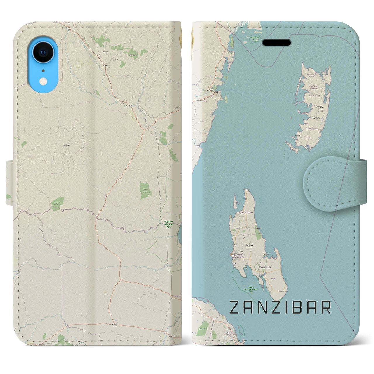 【ザンジバル】地図柄iPhoneケース（手帳両面タイプ・ナチュラル）iPhone XR 用