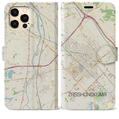 【雑餉隈（福岡県）】地図柄iPhoneケース（手帳タイプ）ナチュラル・iPhone 12 Pro Max 用