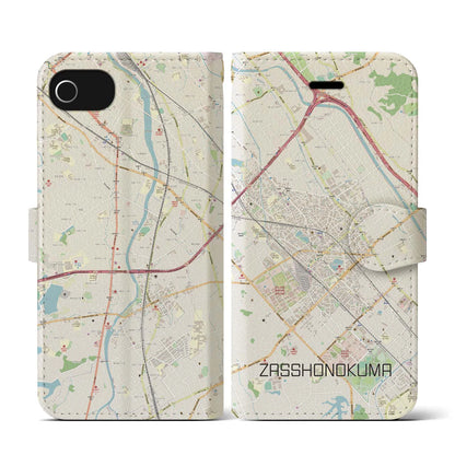 【雑餉隈（福岡県）】地図柄iPhoneケース（手帳タイプ）ナチュラル・iPhone SE（第3 / 第2世代） / 8 / 7 / 6s / 6 用