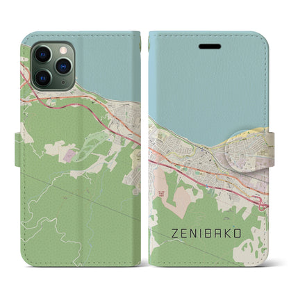 【銭函（北海道）】地図柄iPhoneケース（手帳タイプ）ナチュラル・iPhone 11 Pro 用