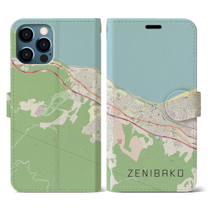 【銭函（北海道）】地図柄iPhoneケース（手帳タイプ）ナチュラル・iPhone 12 / 12 Pro 用
