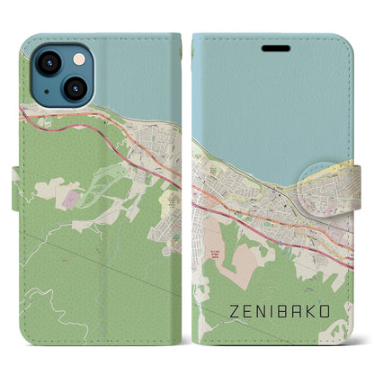 【銭函（北海道）】地図柄iPhoneケース（手帳タイプ）ナチュラル・iPhone 13 用