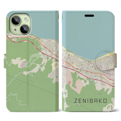 【銭函（北海道）】地図柄iPhoneケース（手帳タイプ）ナチュラル・iPhone 15 用