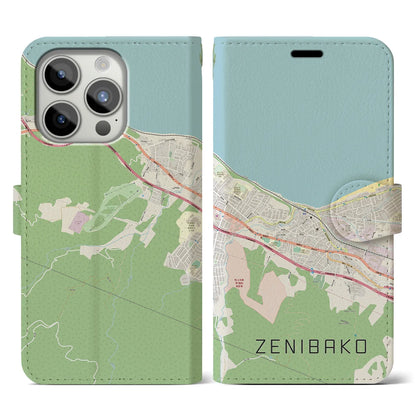 【銭函（北海道）】地図柄iPhoneケース（手帳タイプ）ナチュラル・iPhone 15 Pro 用