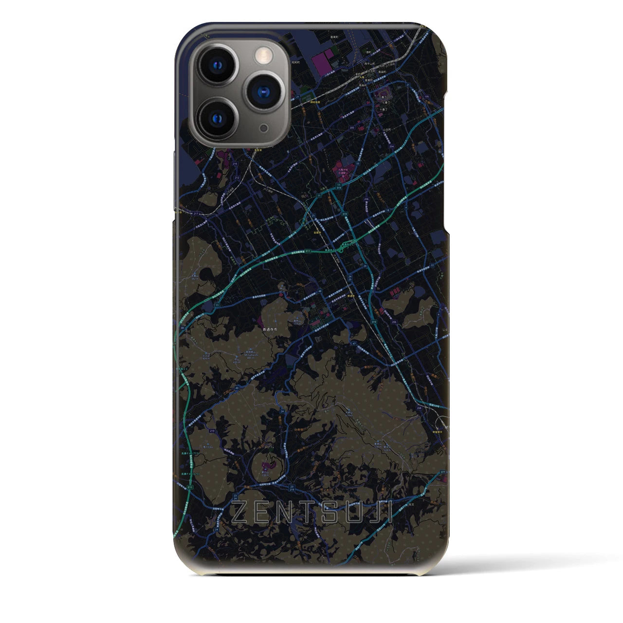 【善通寺】地図柄iPhoneケース（バックカバータイプ・ブラック）iPhone 11 Pro Max 用
