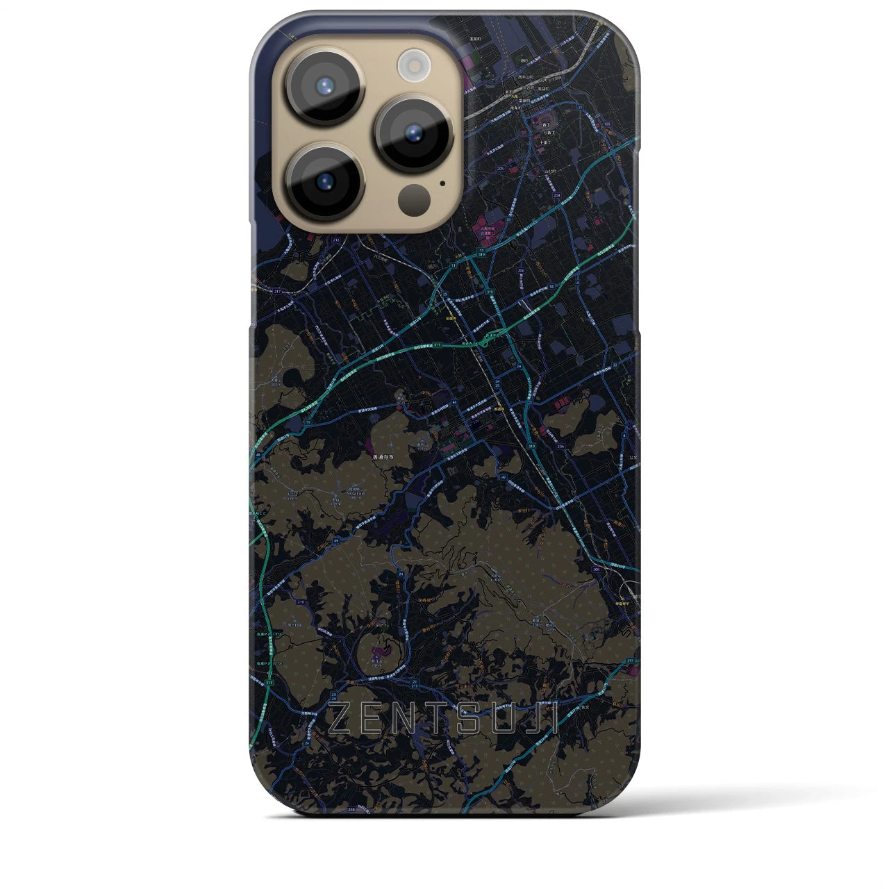 【善通寺】地図柄iPhoneケース（バックカバータイプ・ブラック）iPhone 14 Pro Max 用