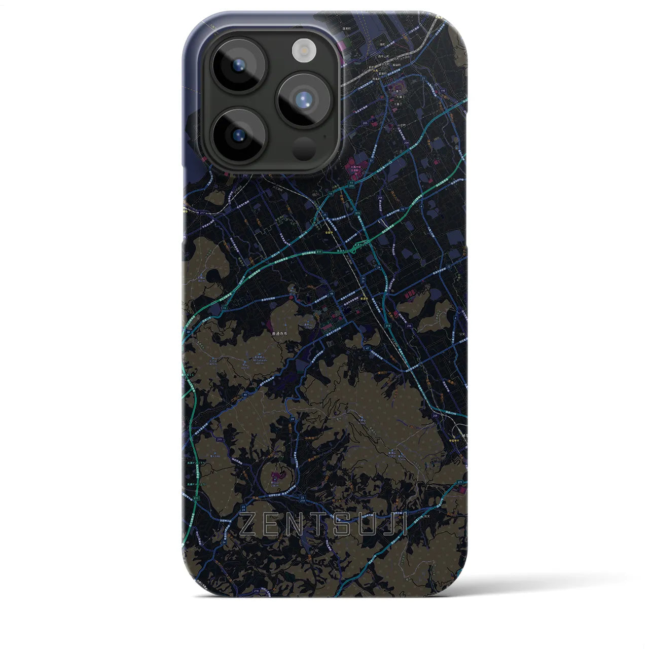 【善通寺】地図柄iPhoneケース（バックカバータイプ・ブラック）iPhone 15 Pro Max 用