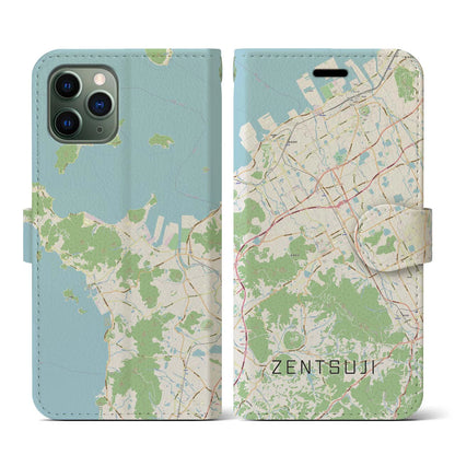 【善通寺（香川県）】地図柄iPhoneケース（手帳タイプ）ナチュラル・iPhone 11 Pro 用