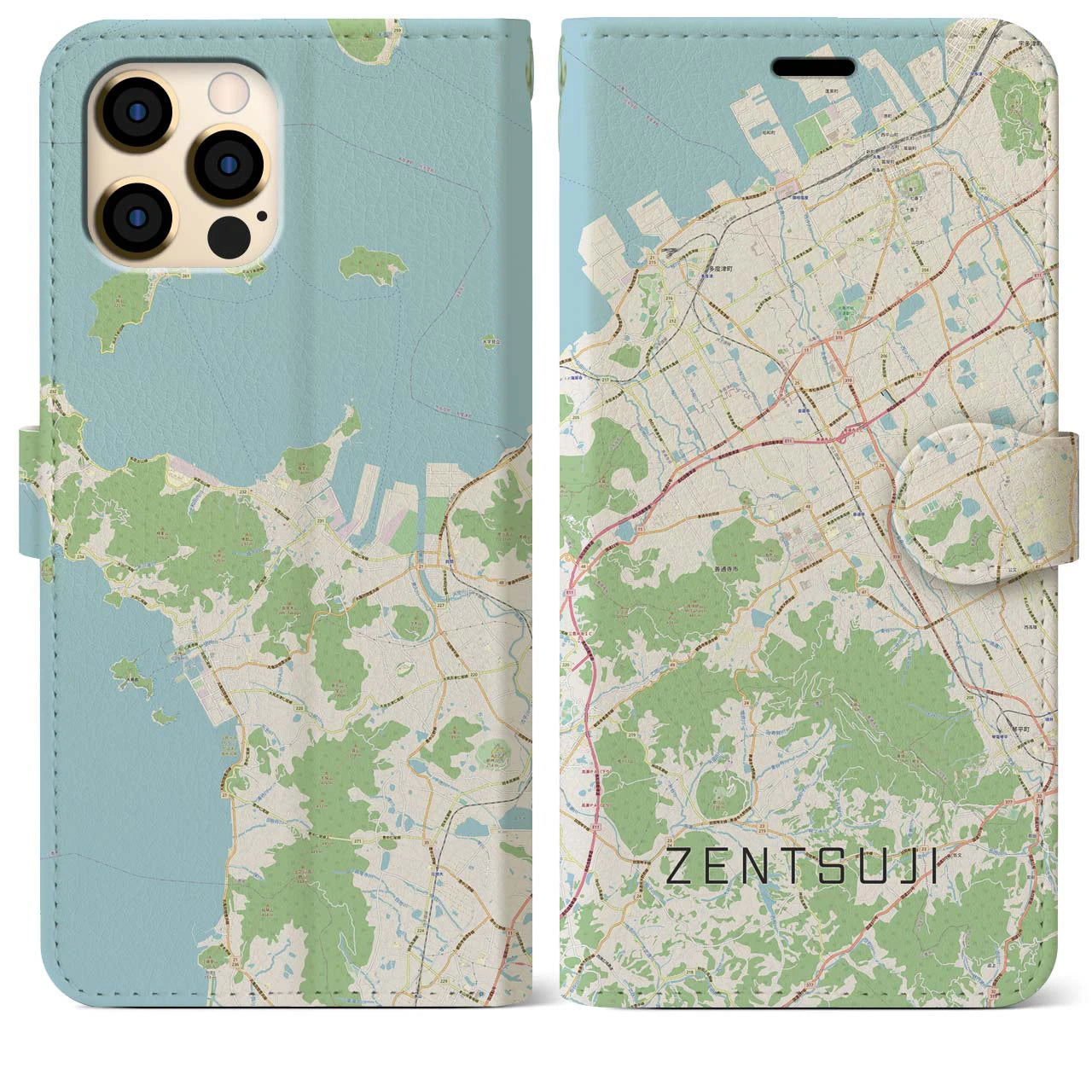 【善通寺】地図柄iPhoneケース（手帳両面タイプ・ナチュラル）iPhone 12 Pro Max 用