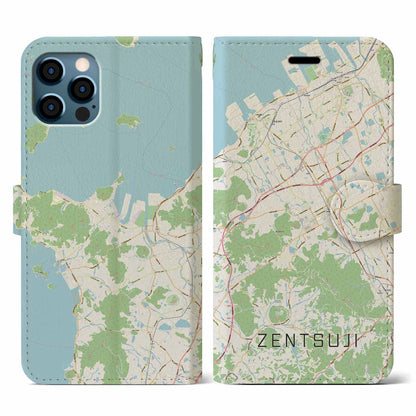 【善通寺（香川県）】地図柄iPhoneケース（手帳タイプ）ナチュラル・iPhone 12 / 12 Pro 用