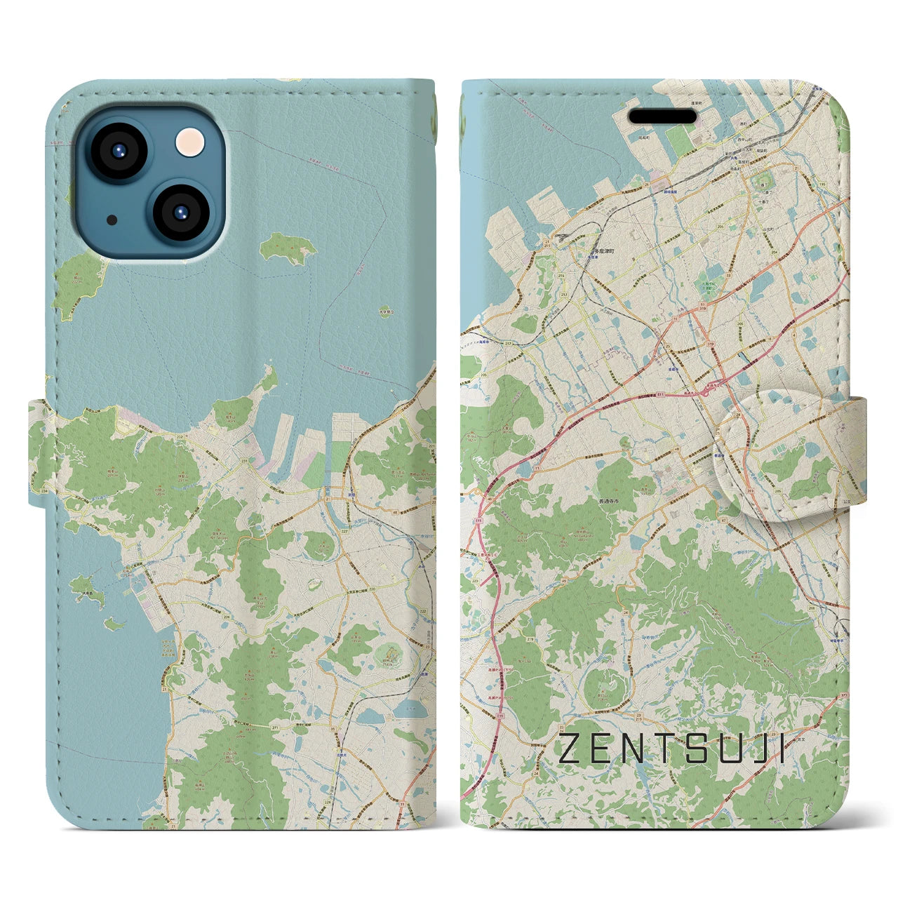 【善通寺】地図柄iPhoneケース（手帳両面タイプ・ナチュラル）iPhone 13 Pro 用
