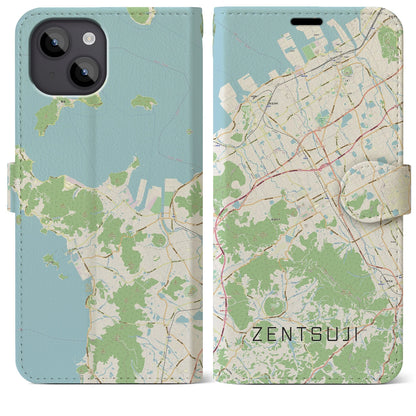 【善通寺（香川県）】地図柄iPhoneケース（手帳タイプ）ナチュラル・iPhone 14 Plus 用