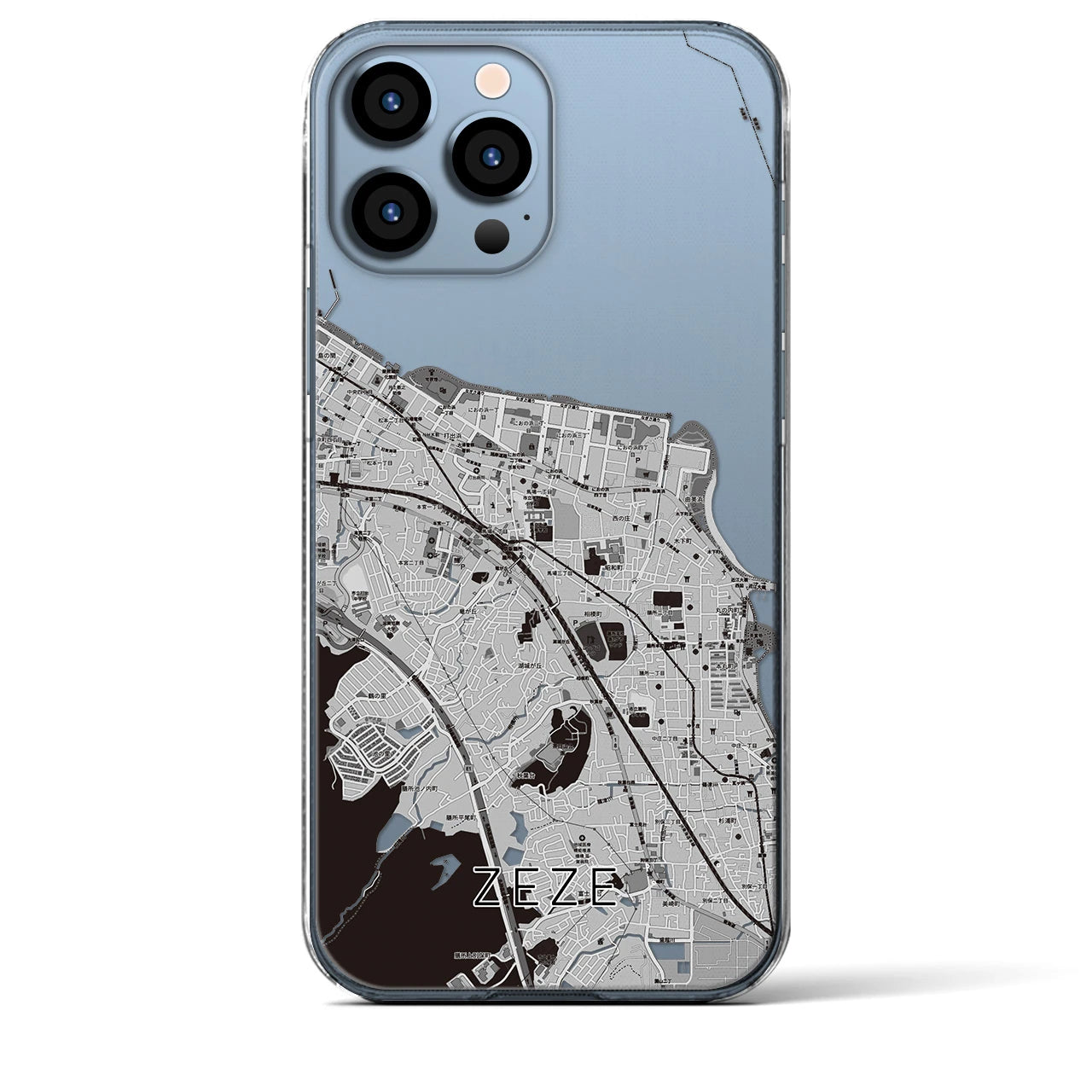 【膳所】地図柄iPhoneケース（クリアタイプ・モノトーン）iPhone 13 Pro Max 用