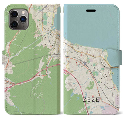 【膳所（滋賀県）】地図柄iPhoneケース（手帳タイプ）ナチュラル・iPhone 11 Pro Max 用
