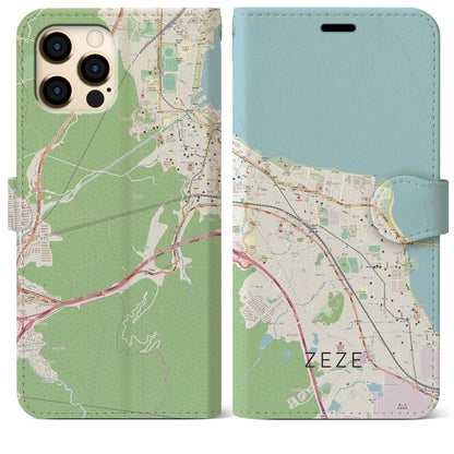 【膳所（滋賀県）】地図柄iPhoneケース（手帳タイプ）ナチュラル・iPhone 12 Pro Max 用