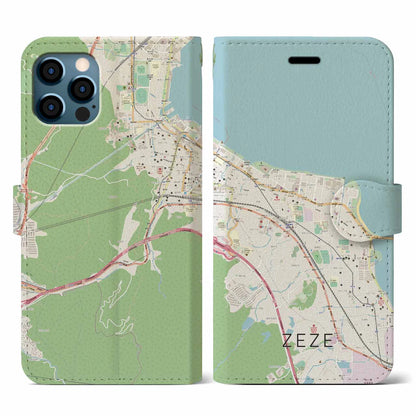 【膳所（滋賀県）】地図柄iPhoneケース（手帳タイプ）ナチュラル・iPhone 12 / 12 Pro 用