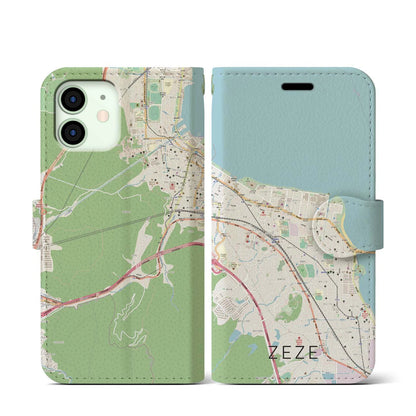 【膳所（滋賀県）】地図柄iPhoneケース（手帳タイプ）ナチュラル・iPhone 12 mini 用