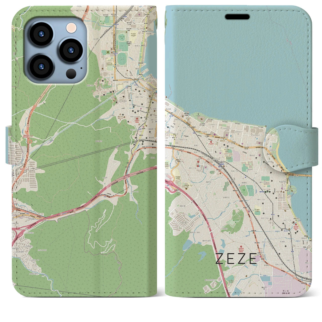 【膳所】地図柄iPhoneケース（手帳両面タイプ・ナチュラル）iPhone 13 Pro Max 用
