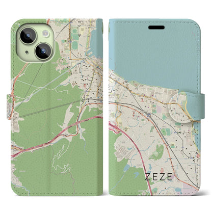 【膳所（滋賀県）】地図柄iPhoneケース（手帳タイプ）ナチュラル・iPhone 15 用