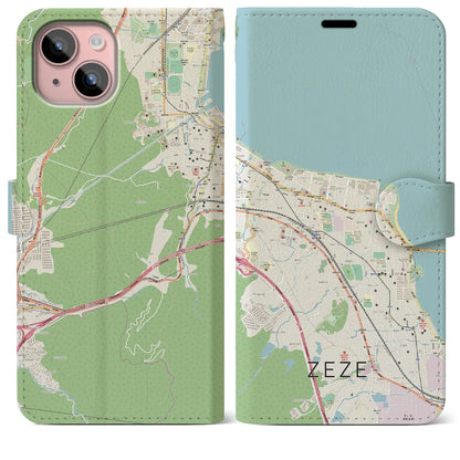 【膳所（滋賀県）】地図柄iPhoneケース（手帳タイプ）ナチュラル・iPhone 15 Plus 用