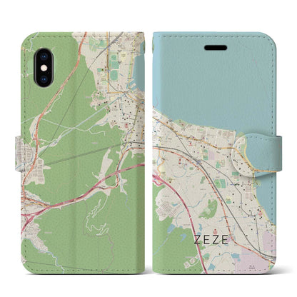 【膳所（滋賀県）】地図柄iPhoneケース（手帳タイプ）ナチュラル・iPhone XS / X 用