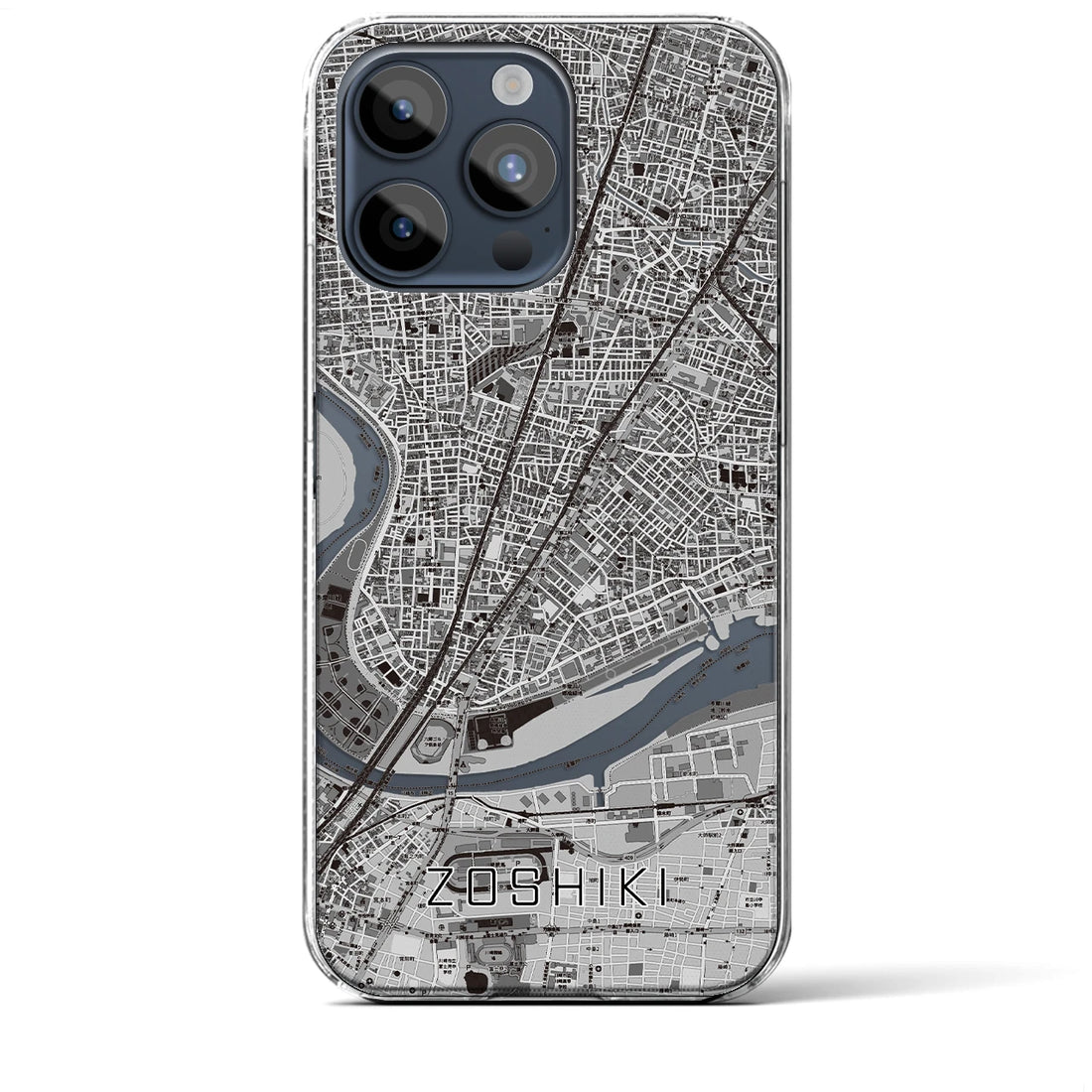 【雑色】地図柄iPhoneケース（クリアタイプ・モノトーン）iPhone 15 Pro Max 用