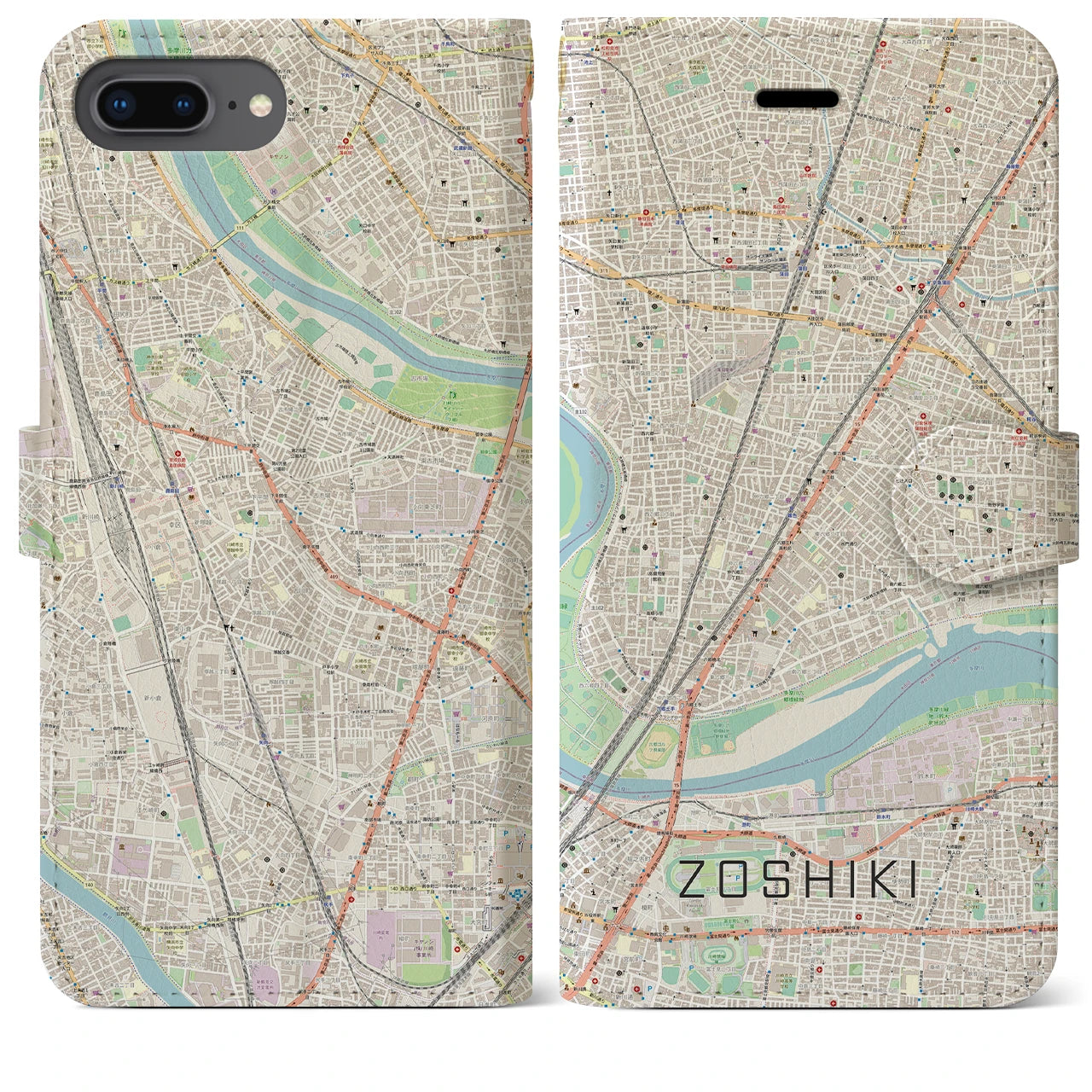 【雑色】地図柄iPhoneケース（手帳両面タイプ・ナチュラル）iPhone 8Plus /7Plus / 6sPlus / 6Plus 用