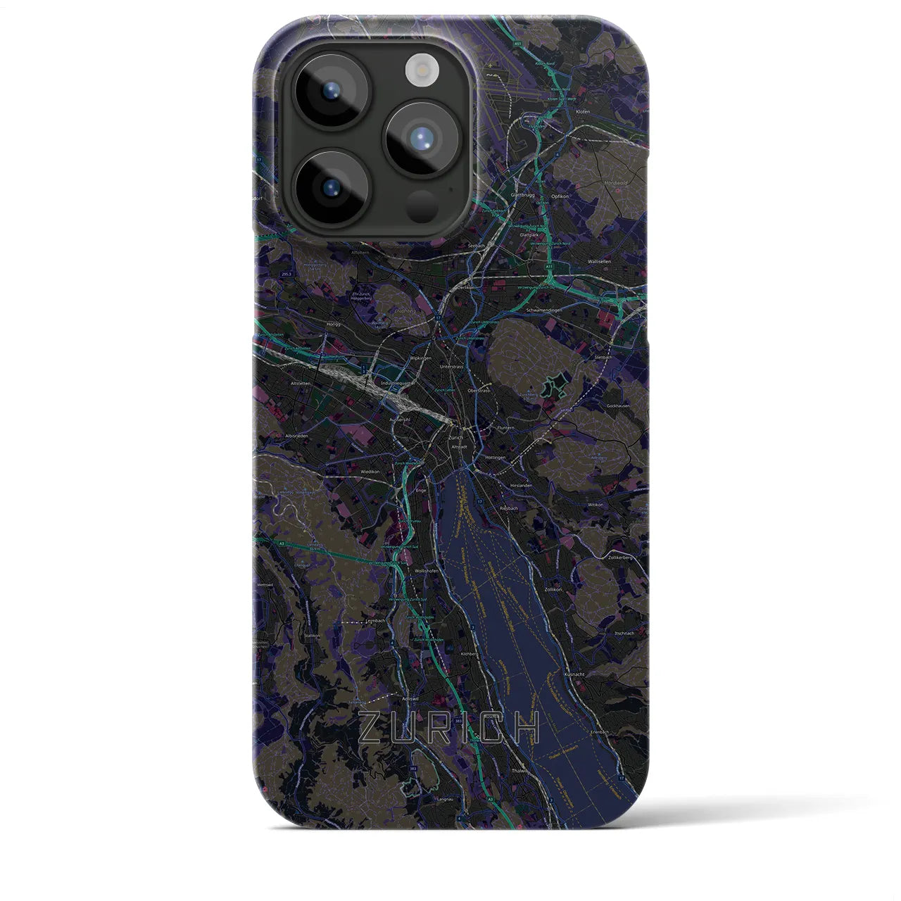 【チューリッヒ】地図柄iPhoneケース（バックカバータイプ・ブラック）iPhone 15 Pro Max 用
