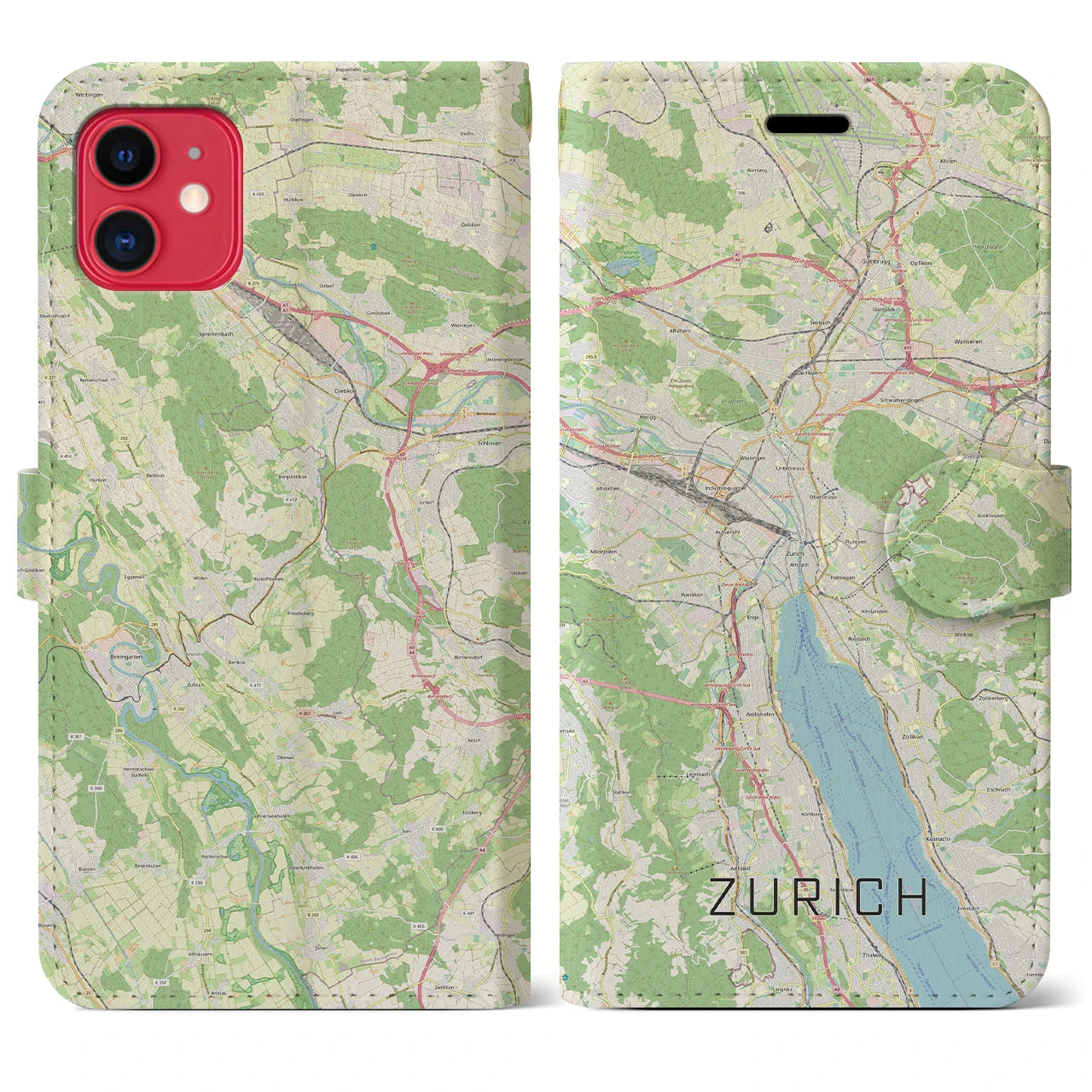 【チューリッヒ】地図柄iPhoneケース（手帳両面タイプ・ナチュラル）iPhone 11 用