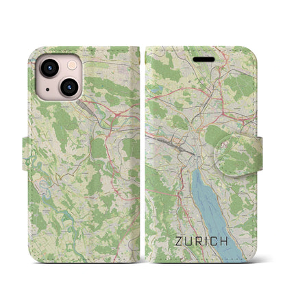 【チューリッヒ（スイス）】地図柄iPhoneケース（手帳タイプ）ナチュラル・iPhone 13 mini 用
