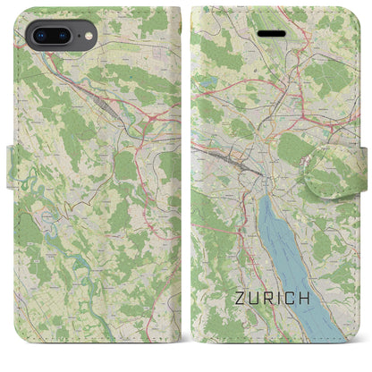 【チューリッヒ（スイス）】地図柄iPhoneケース（手帳タイプ）ナチュラル・iPhone 8Plus /7Plus / 6sPlus / 6Plus 用